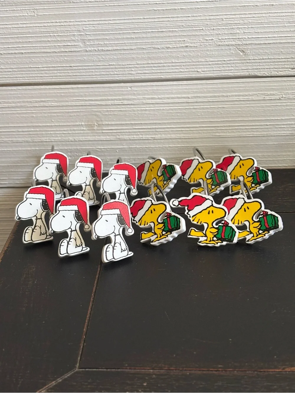 Peanuts Snoopy & Woodstock Christmas Holiday Shower Curtain Hooks Set Of 12